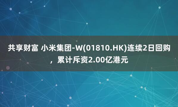 共享财富 小米集团-W(01810.HK)连续2日回购，累计斥资2.00亿港元